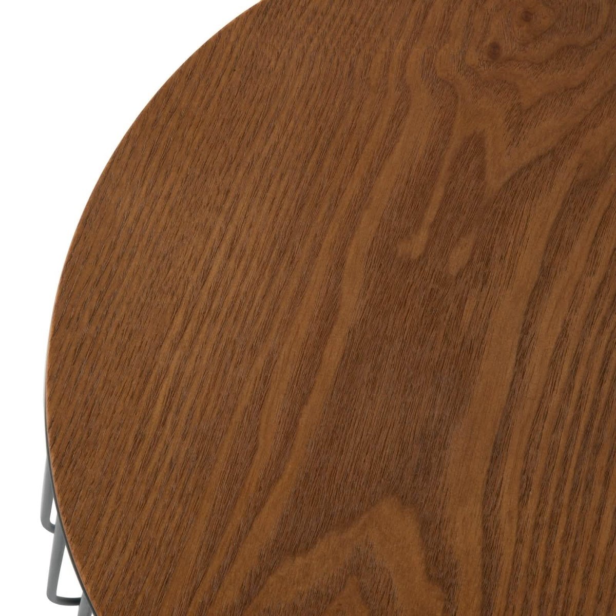 Runswick Round End Table Wood Tabletop With Steel Drum Base for Storage Natural Wood Side Table Leisuremod
