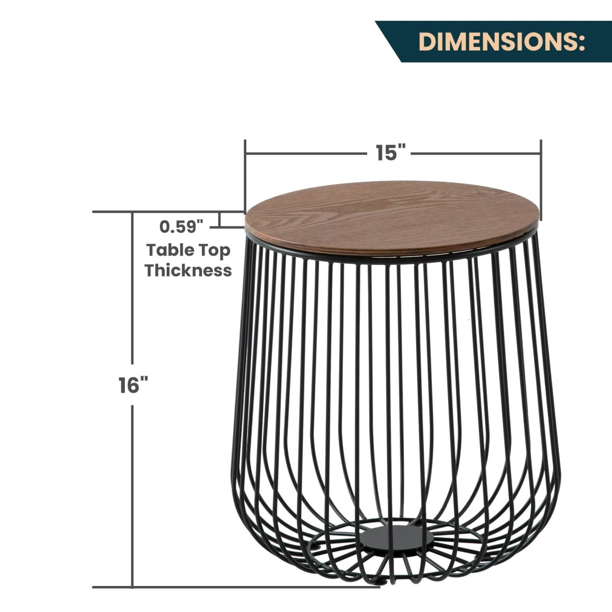 Runswick Round End Table Wood Tabletop With Steel Drum Base for Storage Natural Wood Side Table Leisuremod