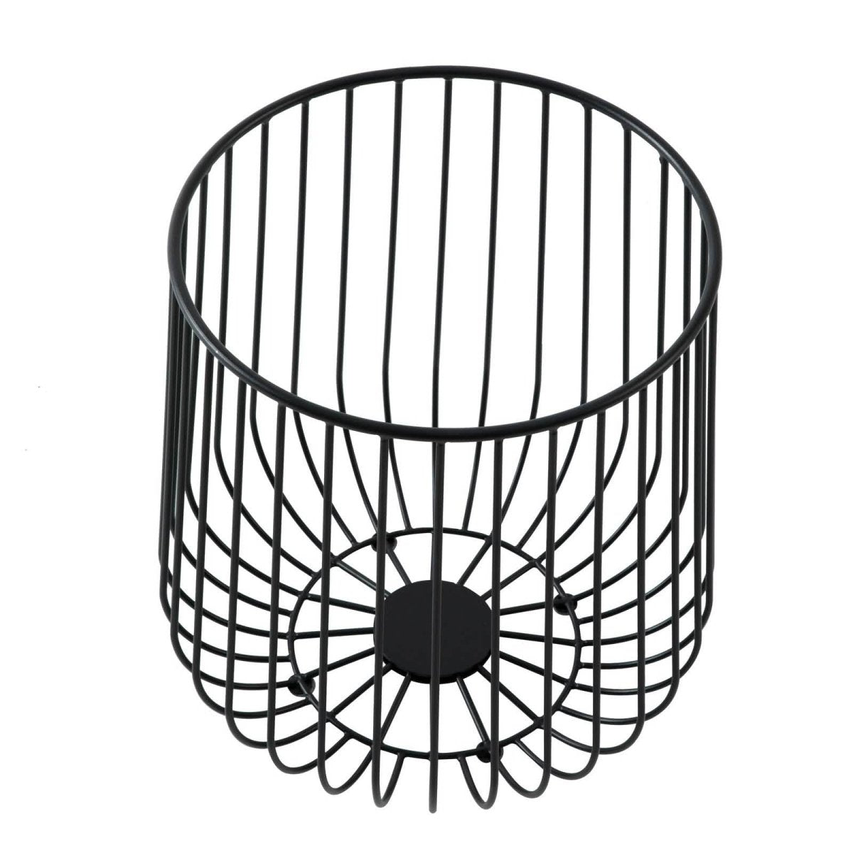 Runswick Round End Table Wood Tabletop With Steel Drum Base for Storage Natural Wood Side Table Leisuremod