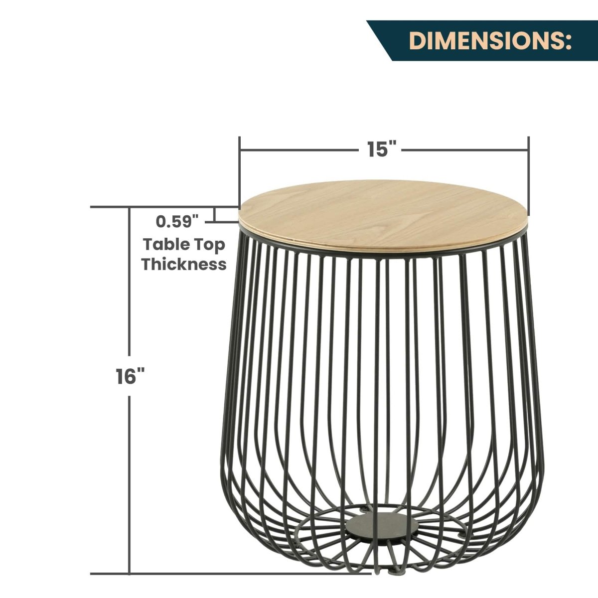 Runswick Round End Table Wood Tabletop With Steel Drum Base for Storage Natural Wood Side Table Leisuremod