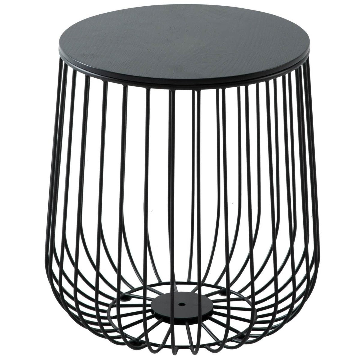 Runswick Round End Table Wood Tabletop With Steel Drum Base for Storage Natural Wood Side Table Leisuremod