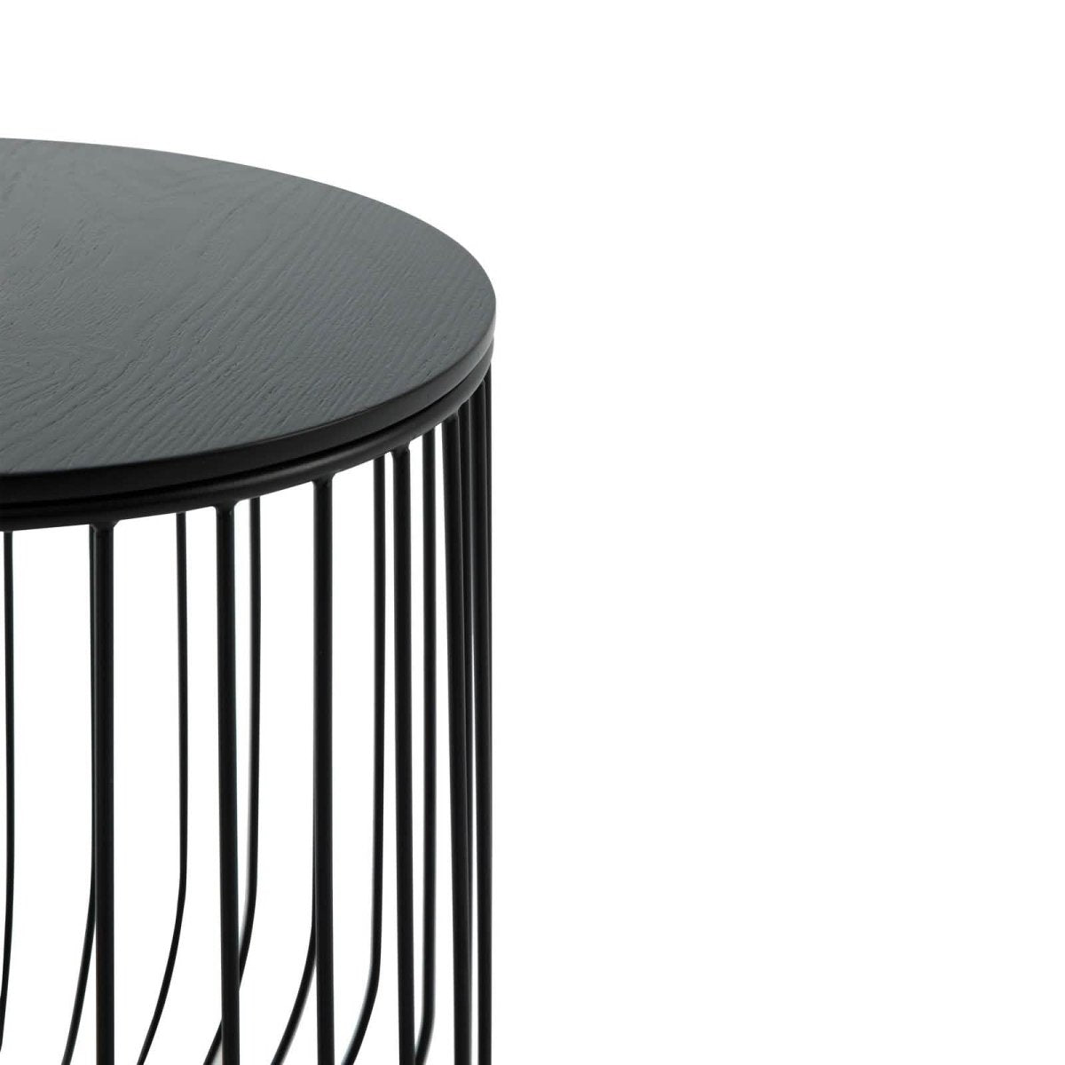 Runswick Round End Table Wood Tabletop With Steel Drum Base for Storage Natural Wood Side Table Leisuremod