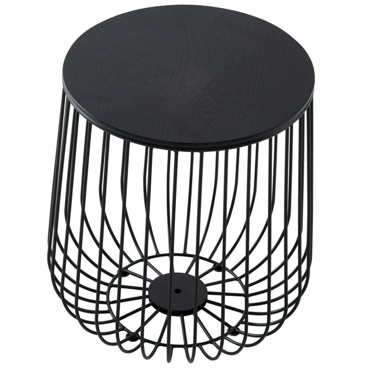 Runswick Round End Table Wood Tabletop With Steel Drum Base for Storage Natural Wood Side Table Leisuremod