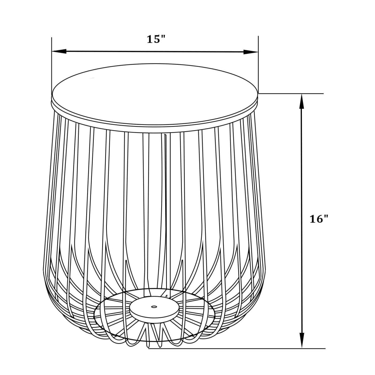 Runswick Round End Table Wood Tabletop With Steel Drum Base for Storage Black Side Table Leisuremod