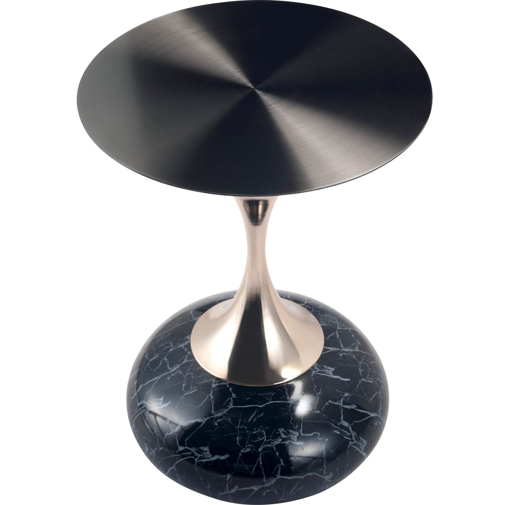 Savoy Wide Side Table with Stainless Steel Top Round Accent Table and Elegant Pedestal Base Black Stone Black Side Table LeisureMod