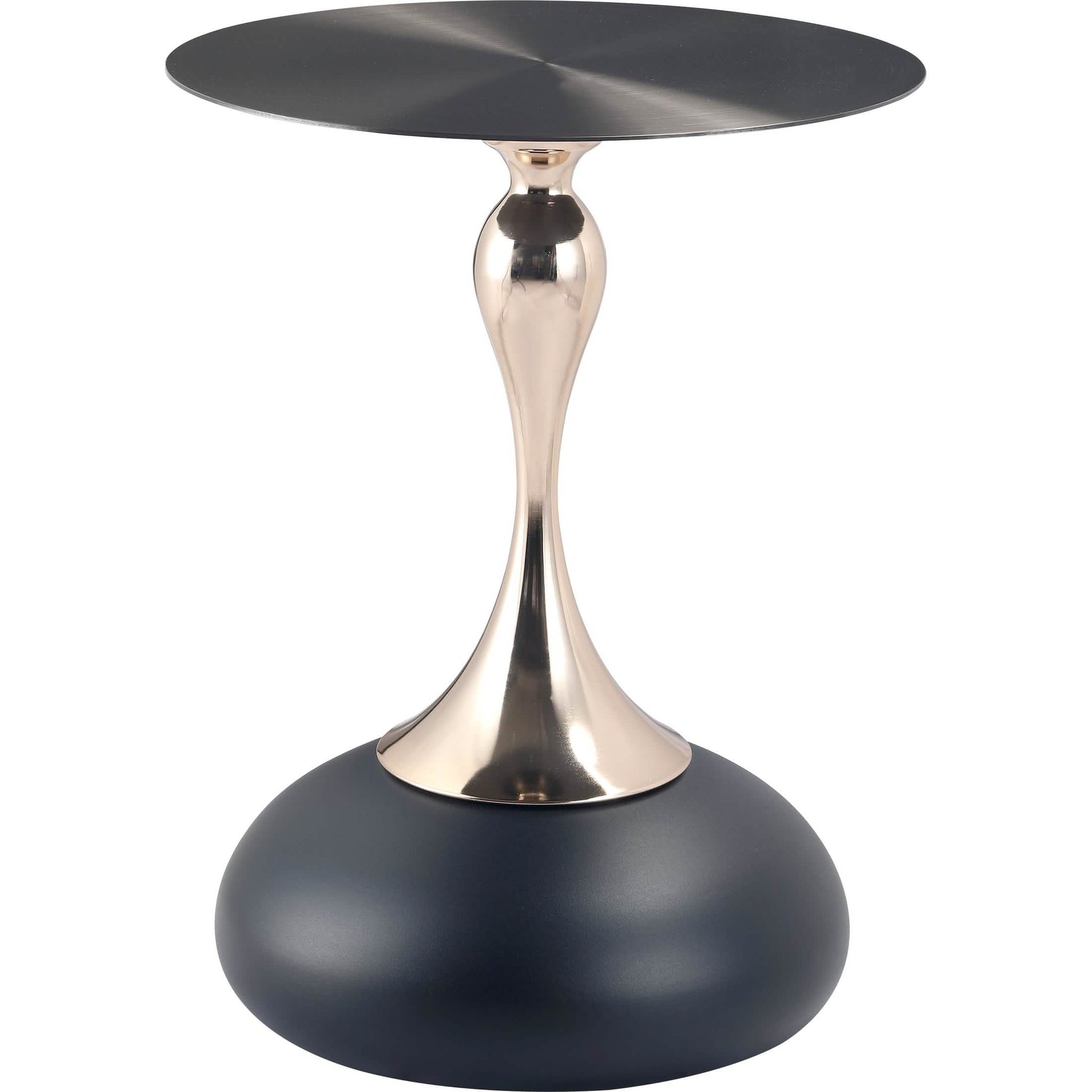 Savoy Wide Side Table with Stainless Steel Top Round Accent Table and Elegant Pedestal Base Black Matte Black Side Table LeisureMod