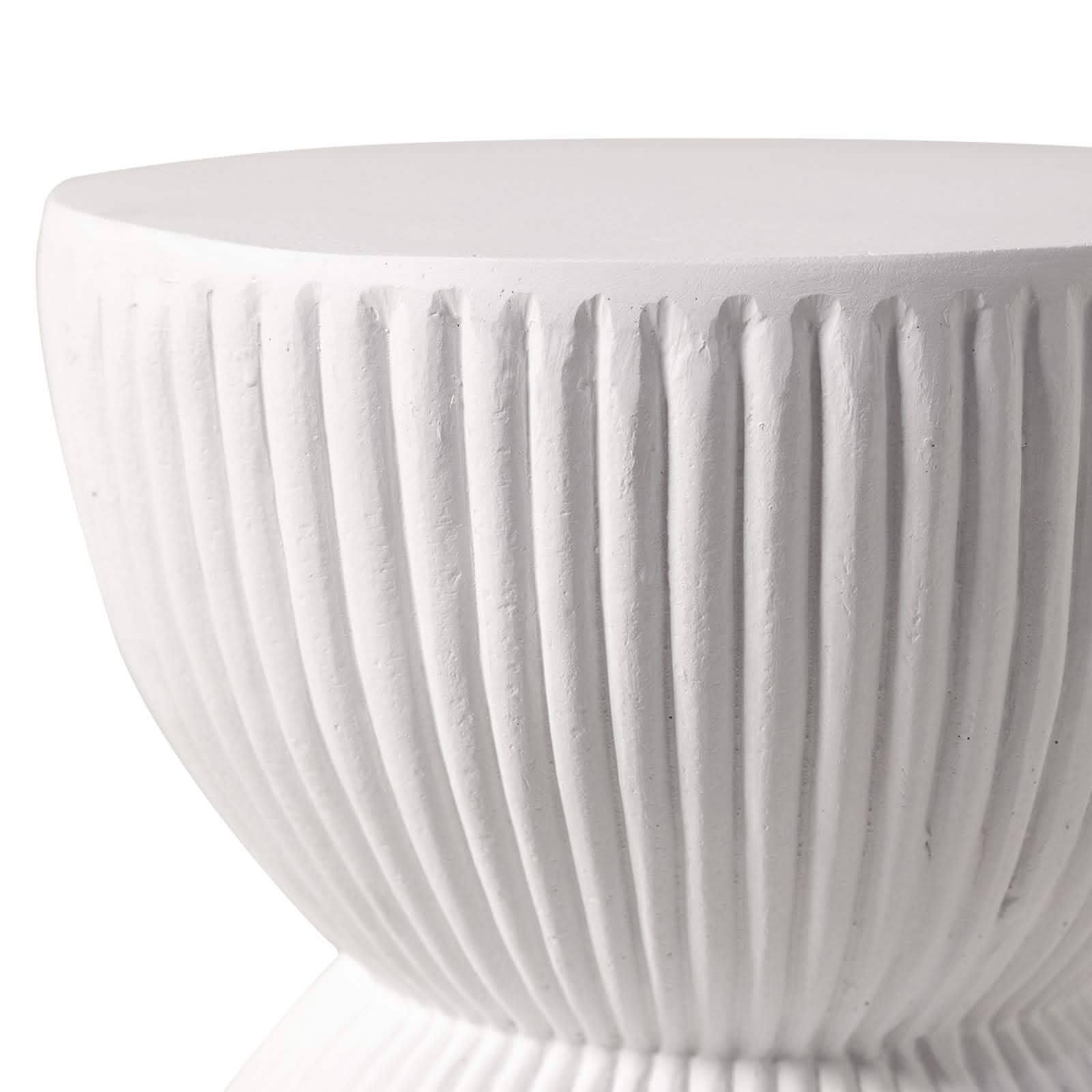 Spire 15" Wide Round Side Fiberstone Table With Hourglass Design White Side Table Leisuremod