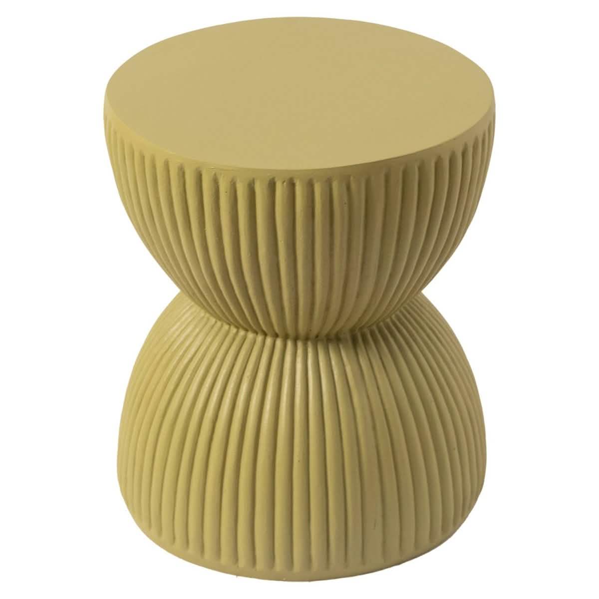 Spire 15" Wide Round Side Fiberstone Table With Hourglass Design Olive Yellow Side Table Leisuremod