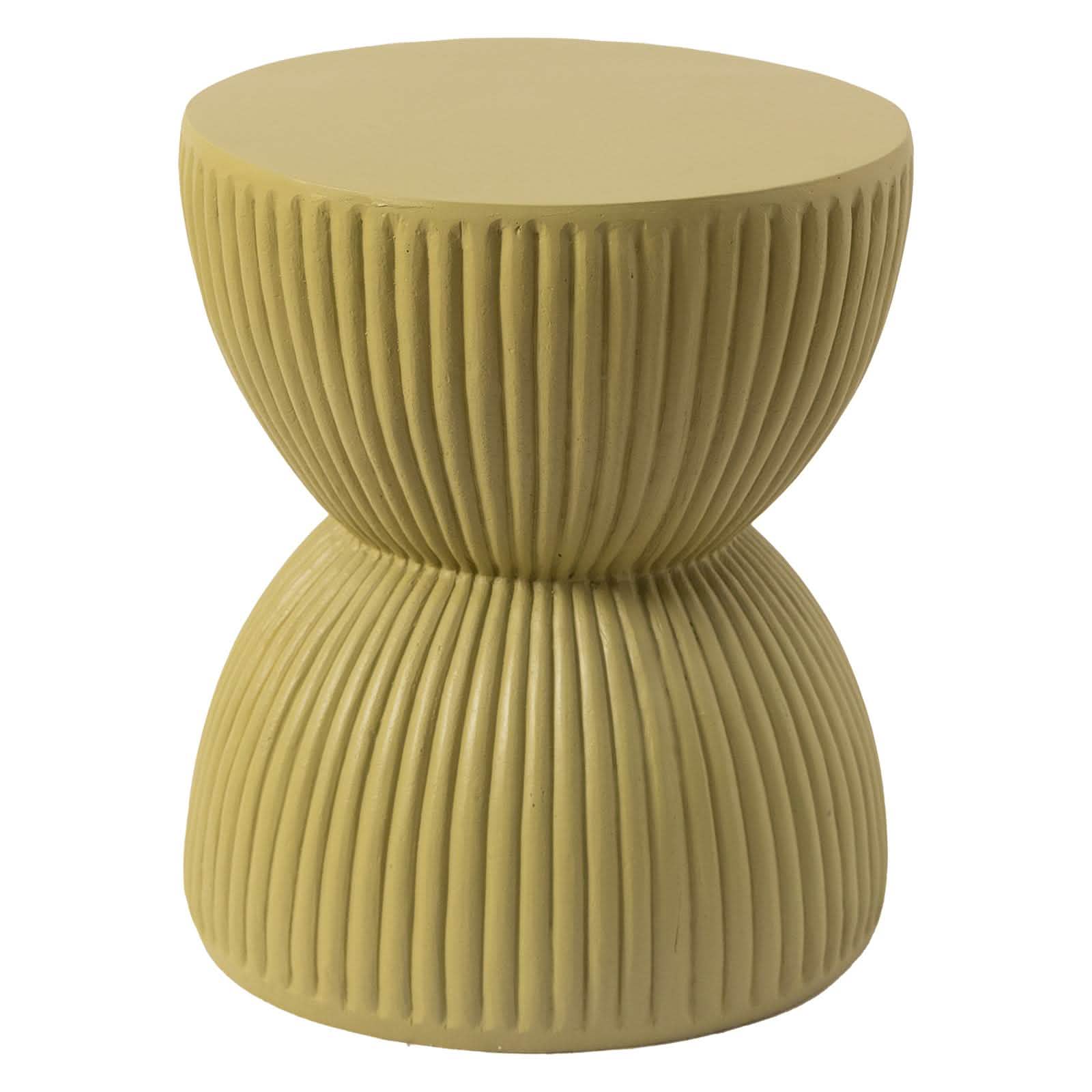 Spire 15" Wide Round Side Fiberstone Table With Hourglass Design Olive Yellow Side Table Leisuremod