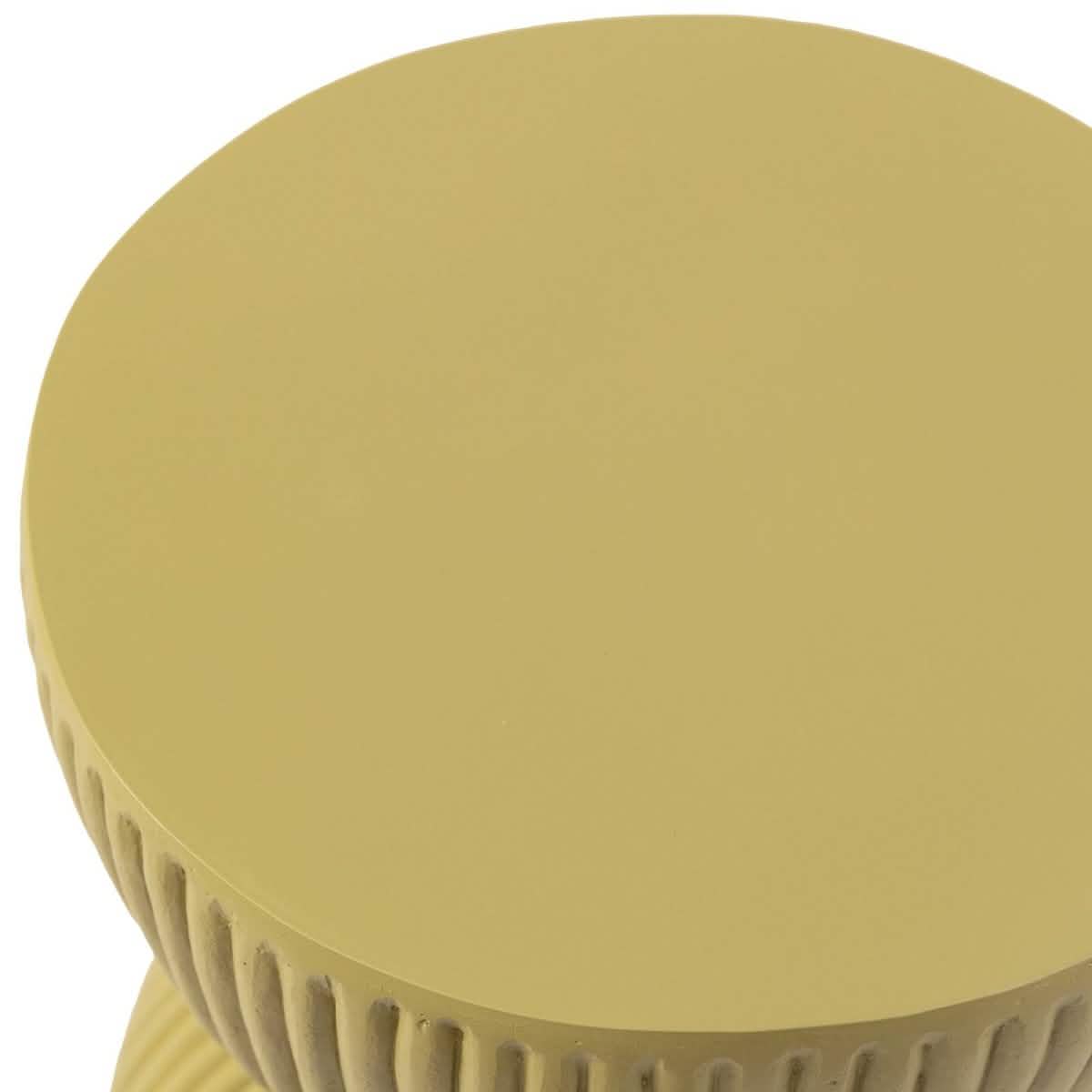 Spire 15" Wide Round Side Fiberstone Table With Hourglass Design Olive Yellow Side Table Leisuremod