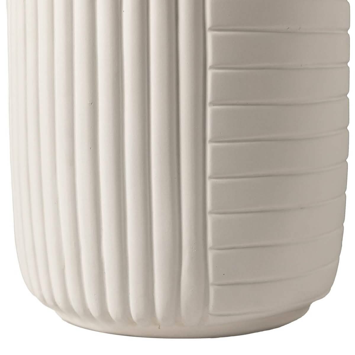 Trove 14" Wide Round Side Fiberstone Table With Ribbed Design White Side Table Leisuremod