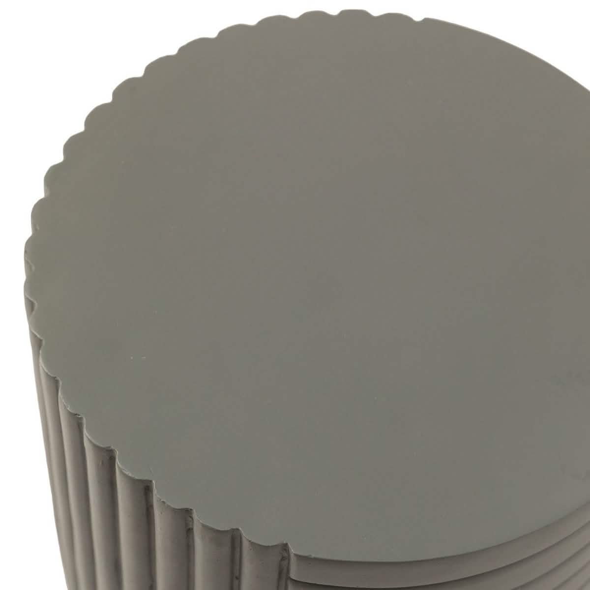 Trove 14" Wide Round Side Fiberstone Table With Ribbed Design Green Grey Side Table Leisuremod
