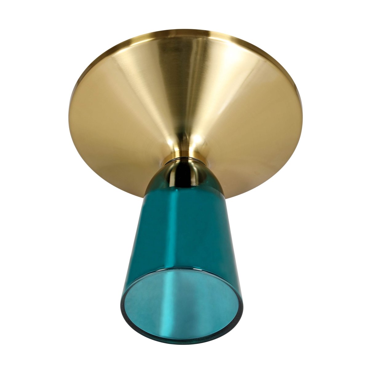 Tully 19-Inch Round Glass/Stone Side Table with Iron Rim Frame and Glass Base Gold Glass Blue Black Side Table Leisuremod