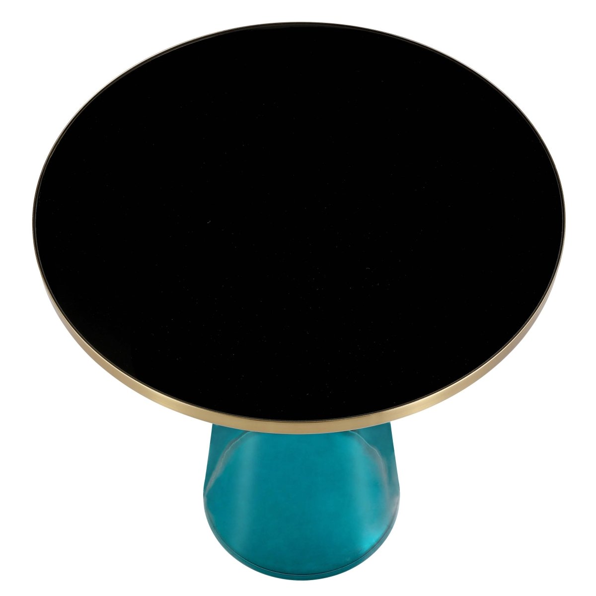 Tully 19-Inch Round Glass/Stone Side Table with Iron Rim Frame and Glass Base Gold Glass Blue Black Side Table Leisuremod