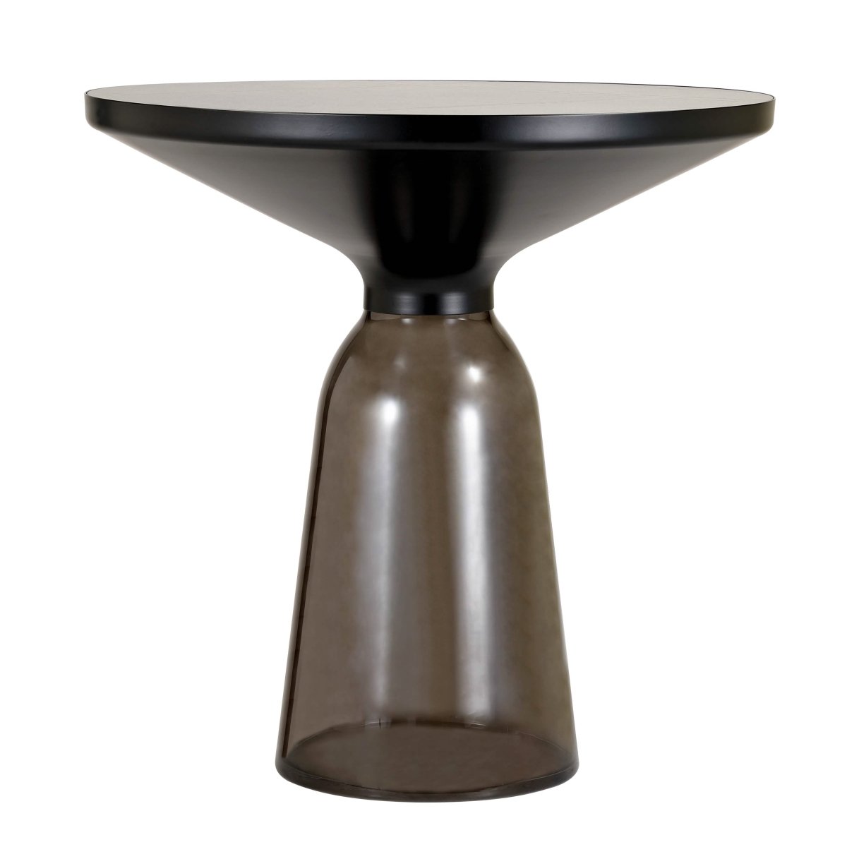 Tully 19-Inch Round Glass/Stone Side Table with Iron Rim Frame and Glass Base Black Stone Grey Black Stone Side Table Leisuremod