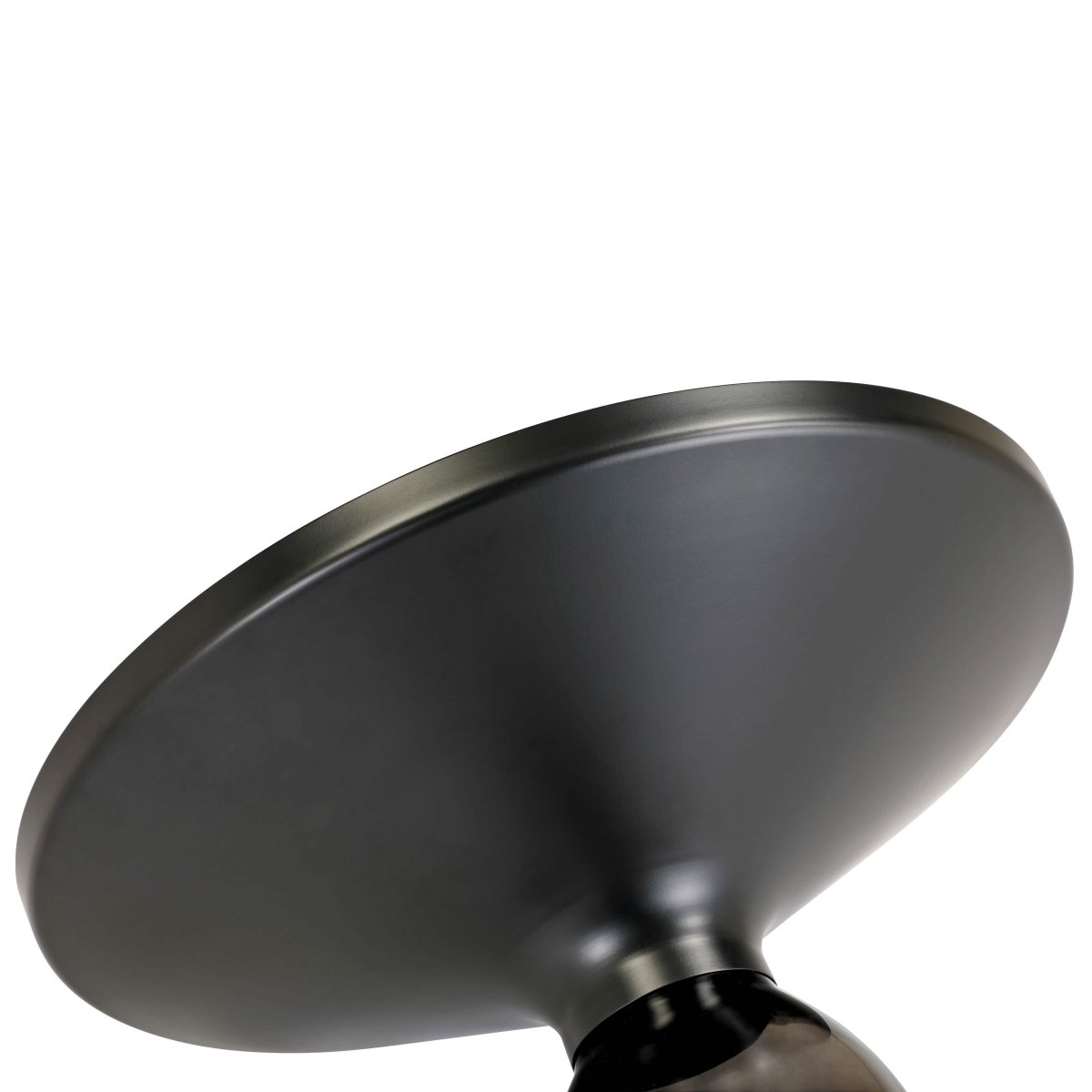 Tully 19-Inch Round Glass/Stone Side Table with Iron Rim Frame and Glass Base Black Stone Grey Black Stone Side Table Leisuremod