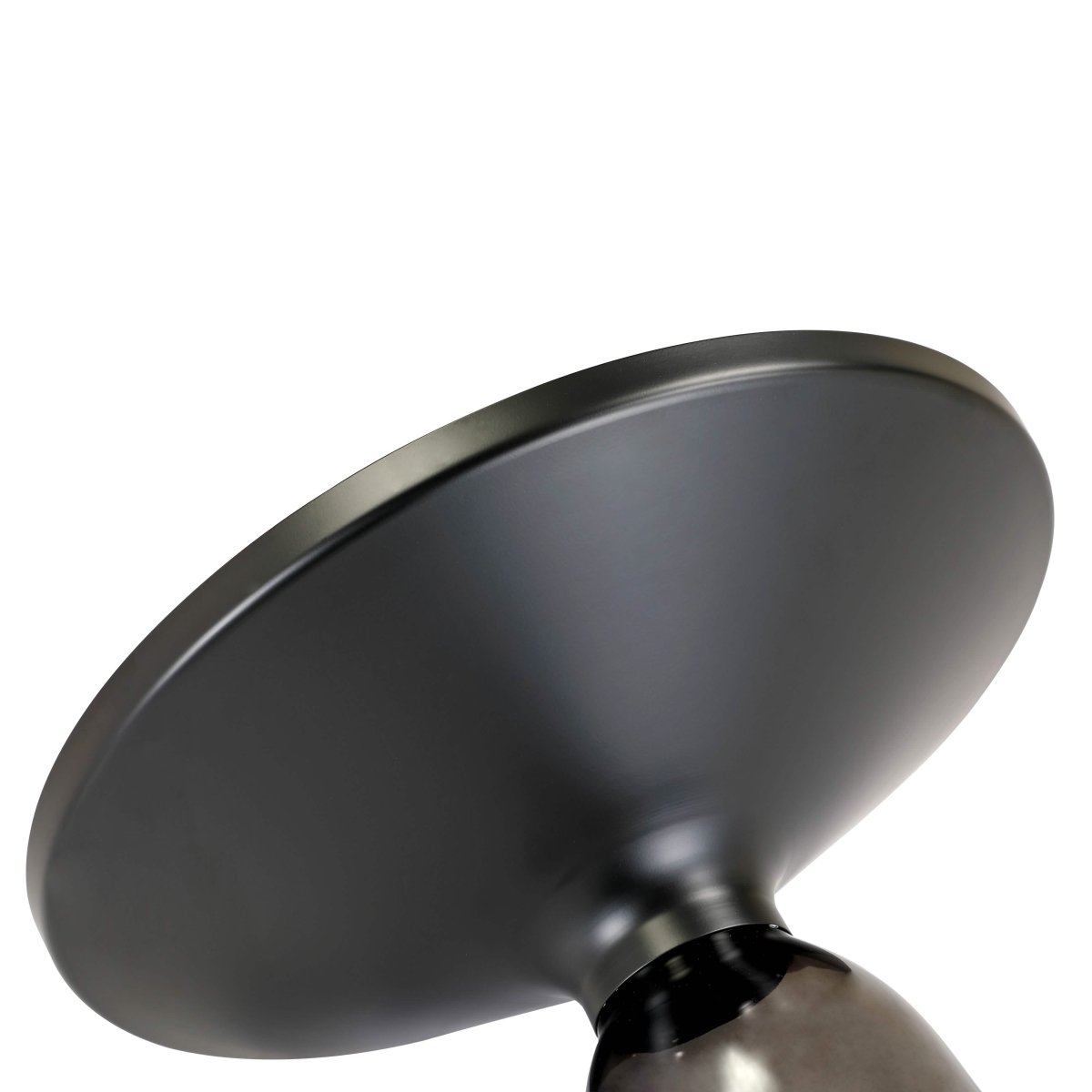 Tully 19-Inch Round Glass/Stone Side Table with Iron Rim Frame and Glass Base Black Glass Grey Black Side Table Leisuremod