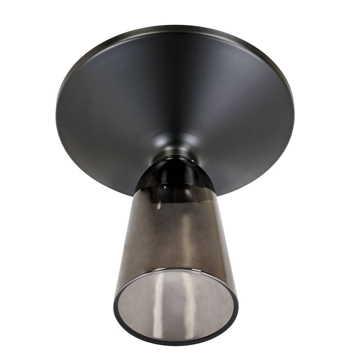 Tully 19-Inch Round Glass/Stone Side Table with Iron Rim Frame and Glass Base Black Glass Grey Black Side Table Leisuremod