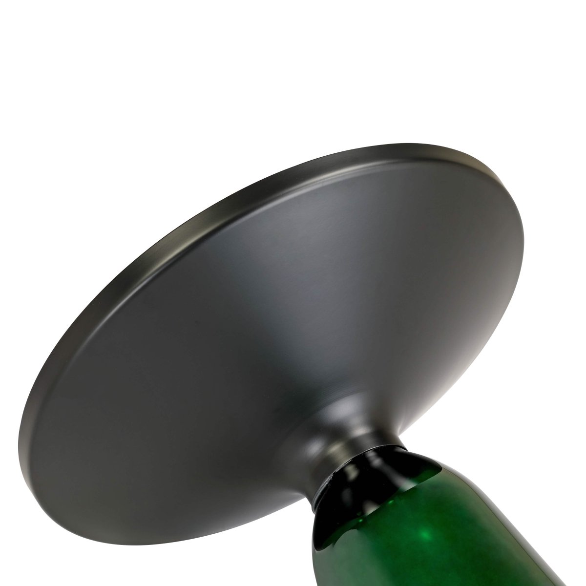 Tully 19-Inch Round Glass/Stone Side Table with Iron Rim Frame and Glass Base Black Glass Green Black Side Table Leisuremod