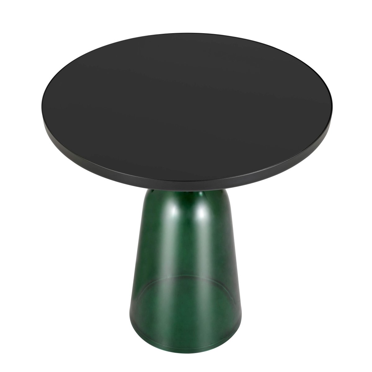 Tully 19-Inch Round Glass/Stone Side Table with Iron Rim Frame and Glass Base Black Glass Green Black Side Table Leisuremod