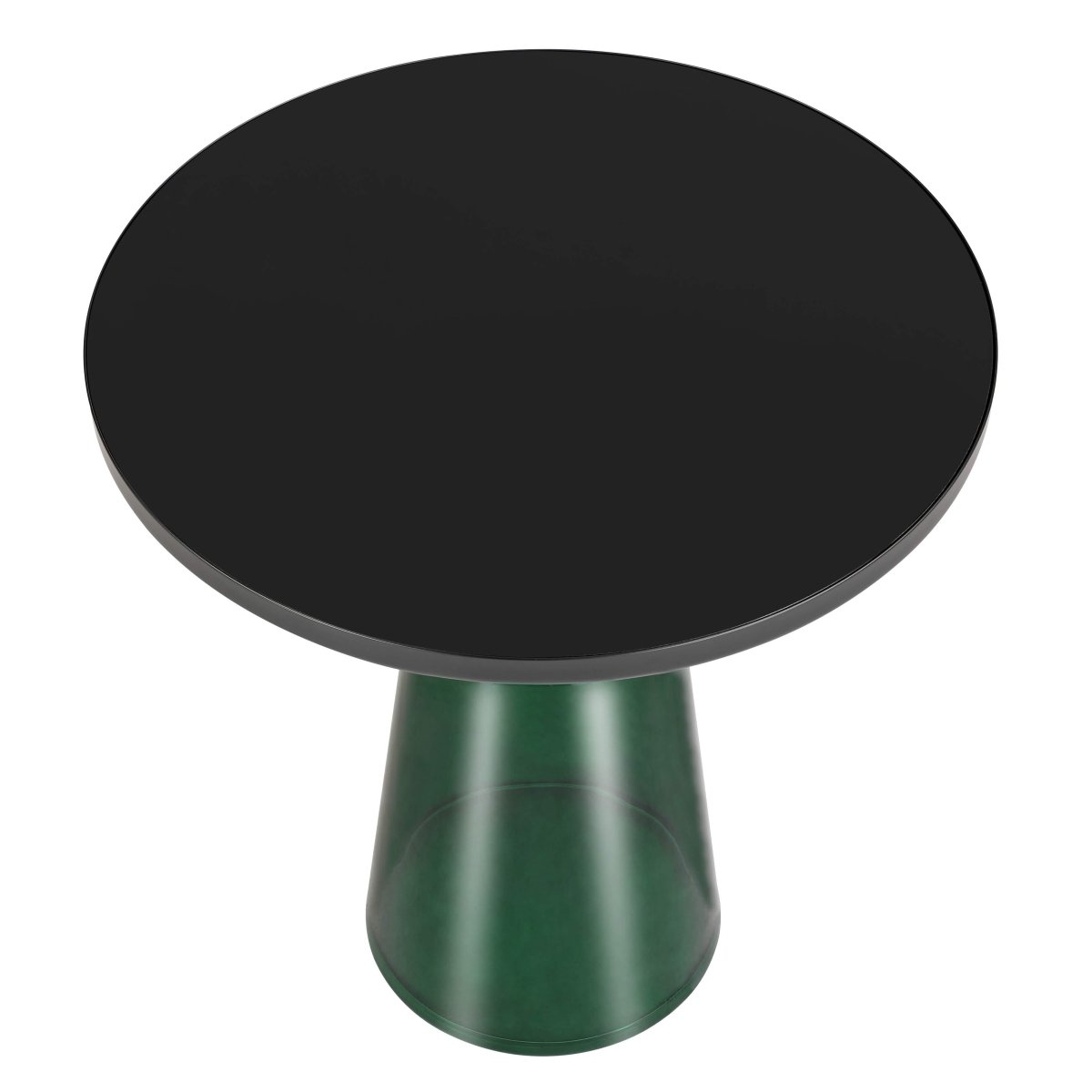 Tully 19-Inch Round Glass/Stone Side Table with Iron Rim Frame and Glass Base Black Glass Green Black Side Table Leisuremod