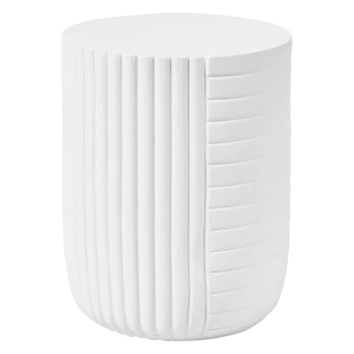 Trove 14" Wide Round Side Fiberstone Table With Ribbed Design White Side Table Leisuremod