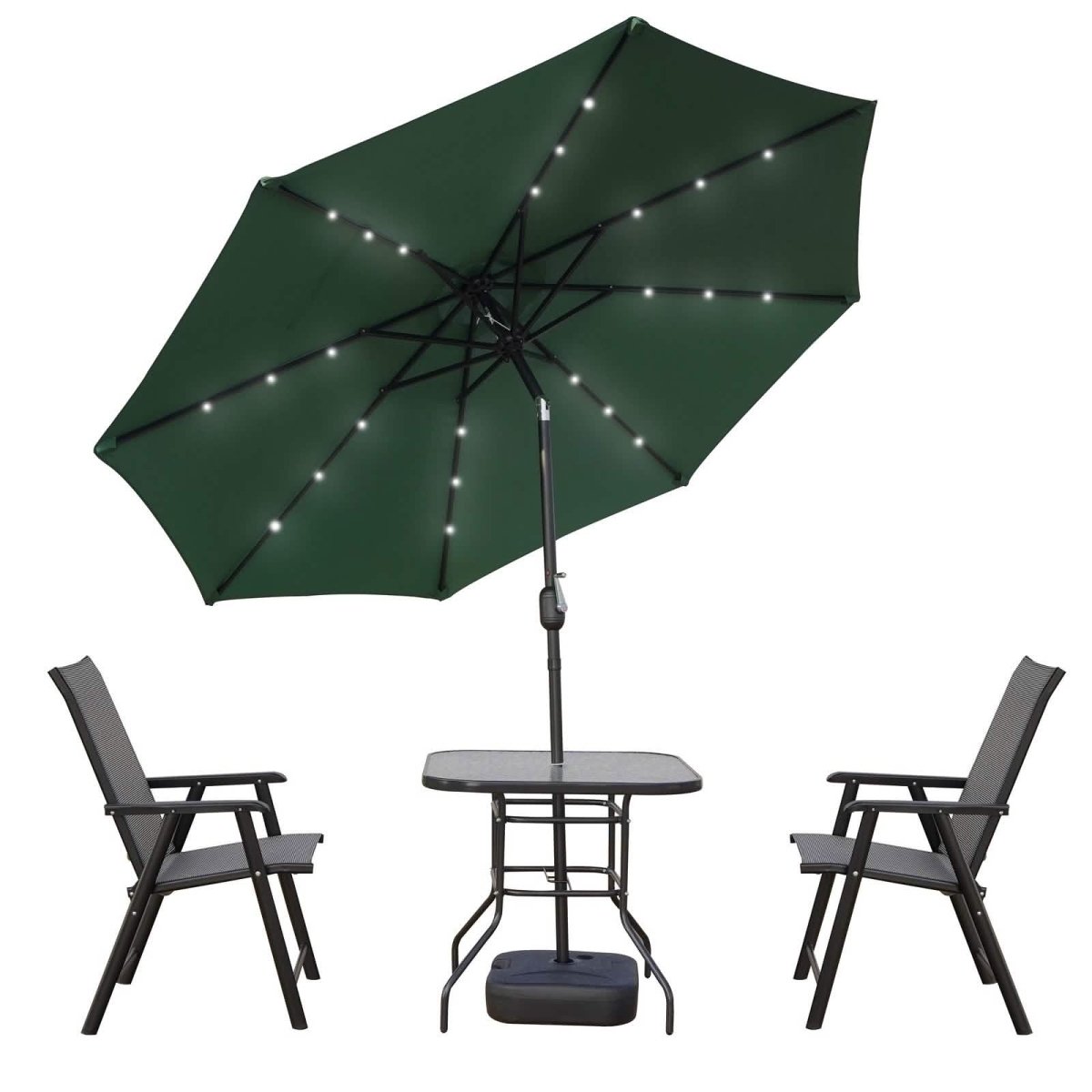 Sierra 9' Outdoor Patio Tilt Market Umbrella with Solar LED Lights Cream Leisuremod