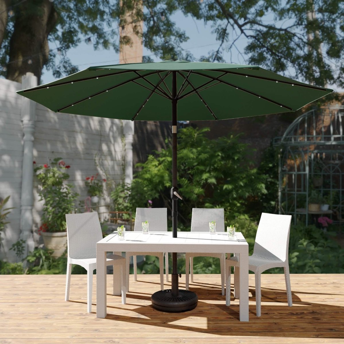 Sierra 9' Outdoor Patio Tilt Market Umbrella with Solar LED Lights Cream Leisuremod
