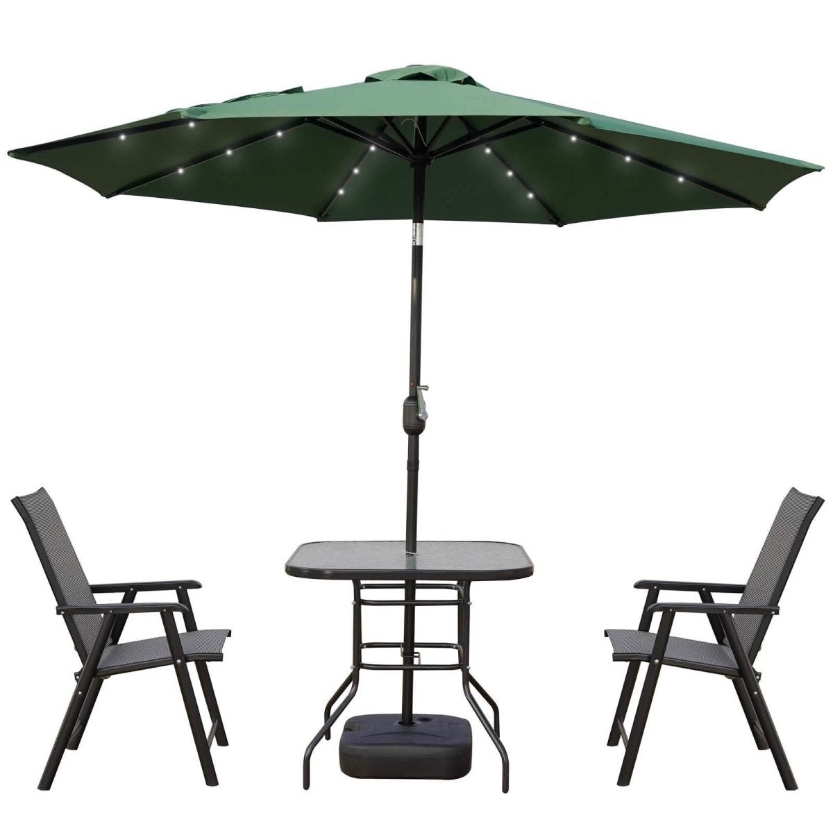 Sierra 9' Outdoor Patio Tilt Market Umbrella with Solar LED Lights Cream Leisuremod