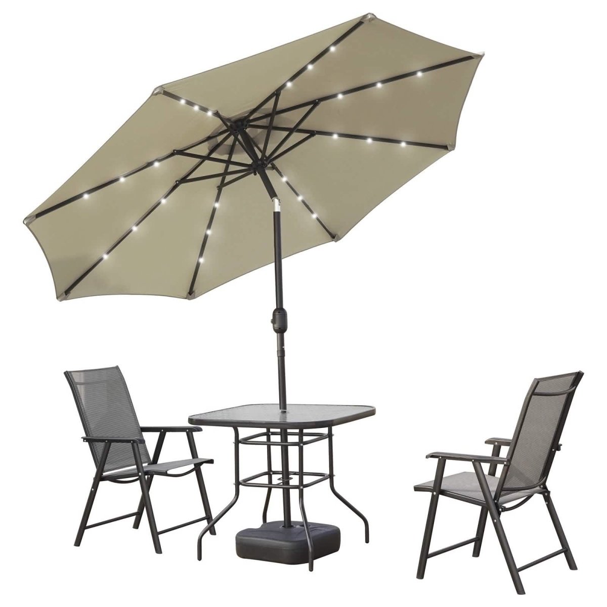 Sierra 9' Outdoor Patio Tilt Market Umbrella with Solar LED Lights Cream Leisuremod