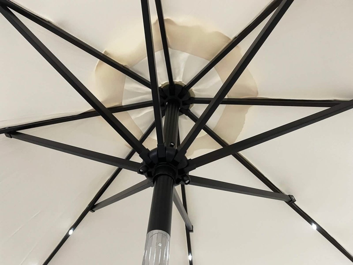 Sierra 9' Outdoor Patio Tilt Market Umbrella with Solar LED Lights Cream Leisuremod