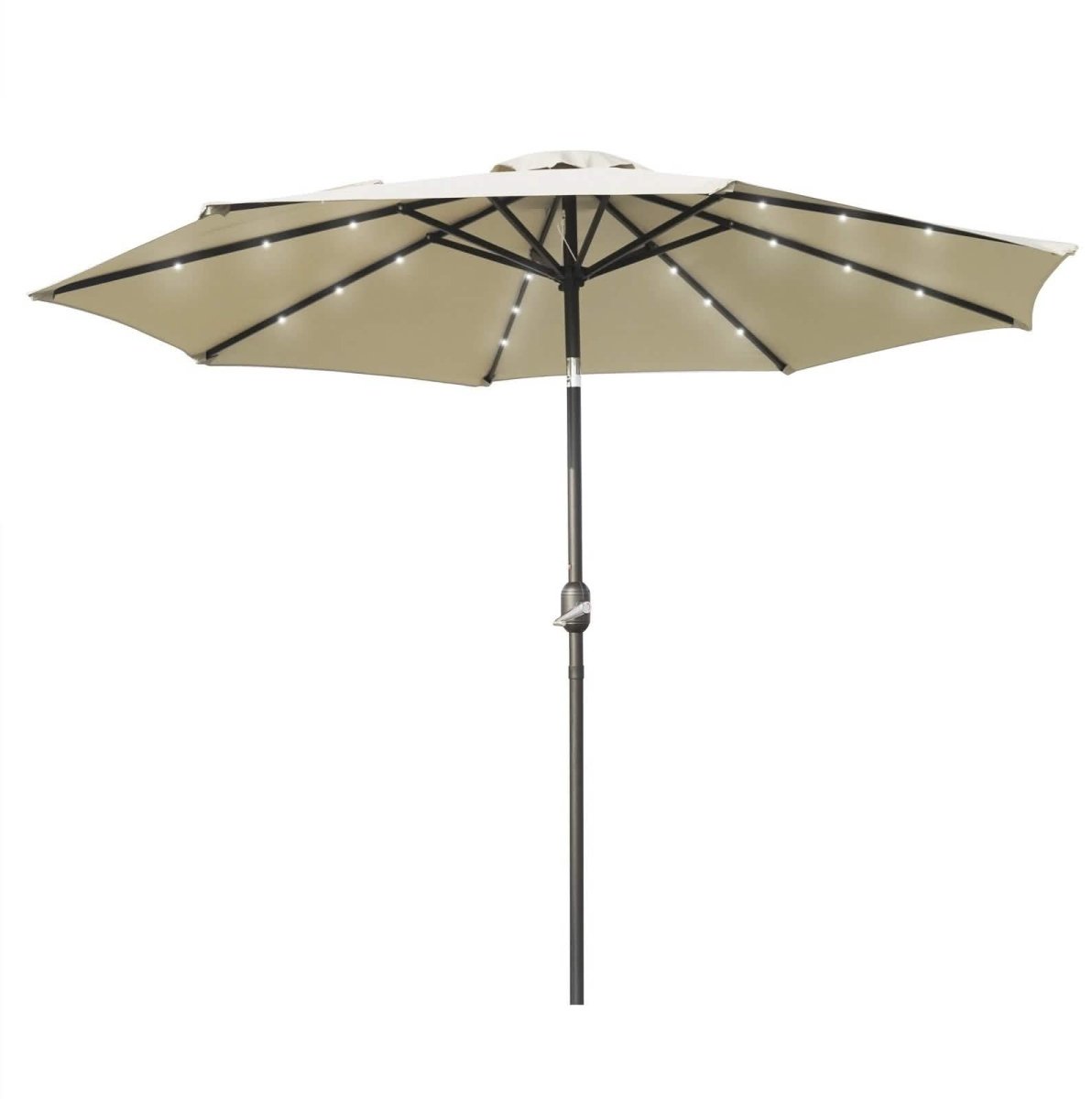 Sierra 9' Outdoor Patio Tilt Market Umbrella with Solar LED Lights Cream Leisuremod