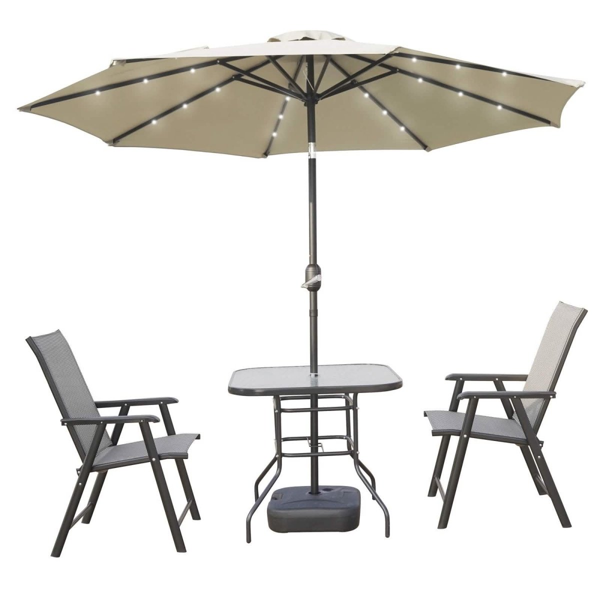 Sierra 9' Outdoor Patio Tilt Market Umbrella with Solar LED Lights Cream Leisuremod