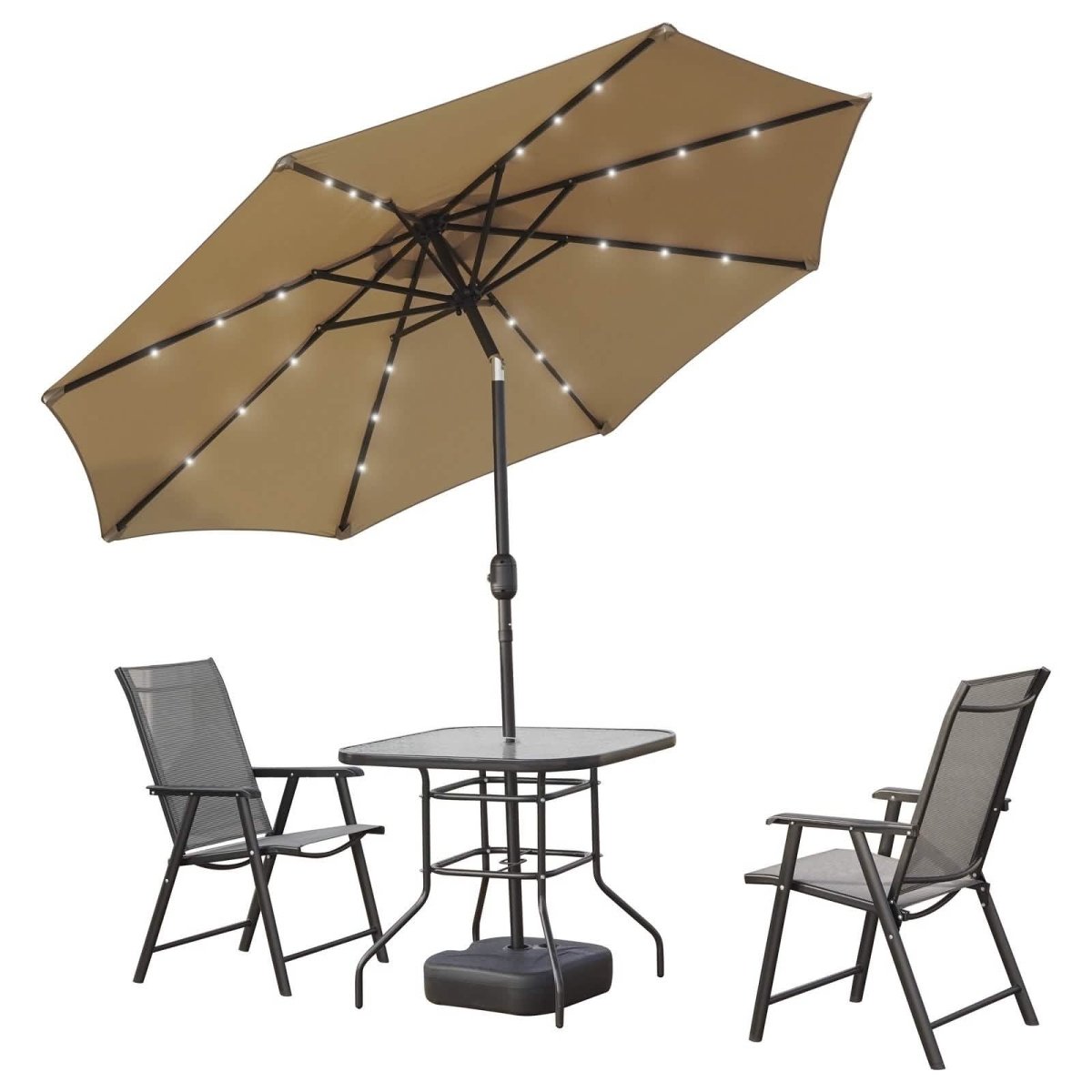 Sierra 9' Outdoor Patio Tilt Market Umbrella with Solar LED Lights Cream Leisuremod