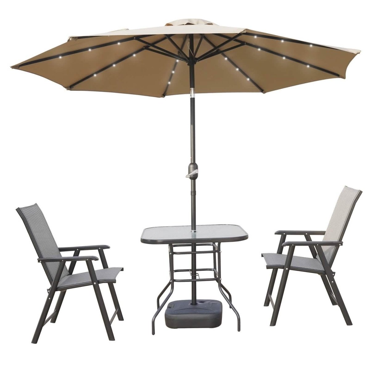 Sierra 9' Outdoor Patio Tilt Market Umbrella with Solar LED Lights Cream Leisuremod
