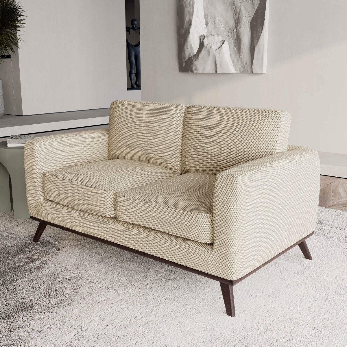 Birch Wood Base Leather/Mesh Loveseat - Chester Collection Mesh Beige Sofa Leisuremod
