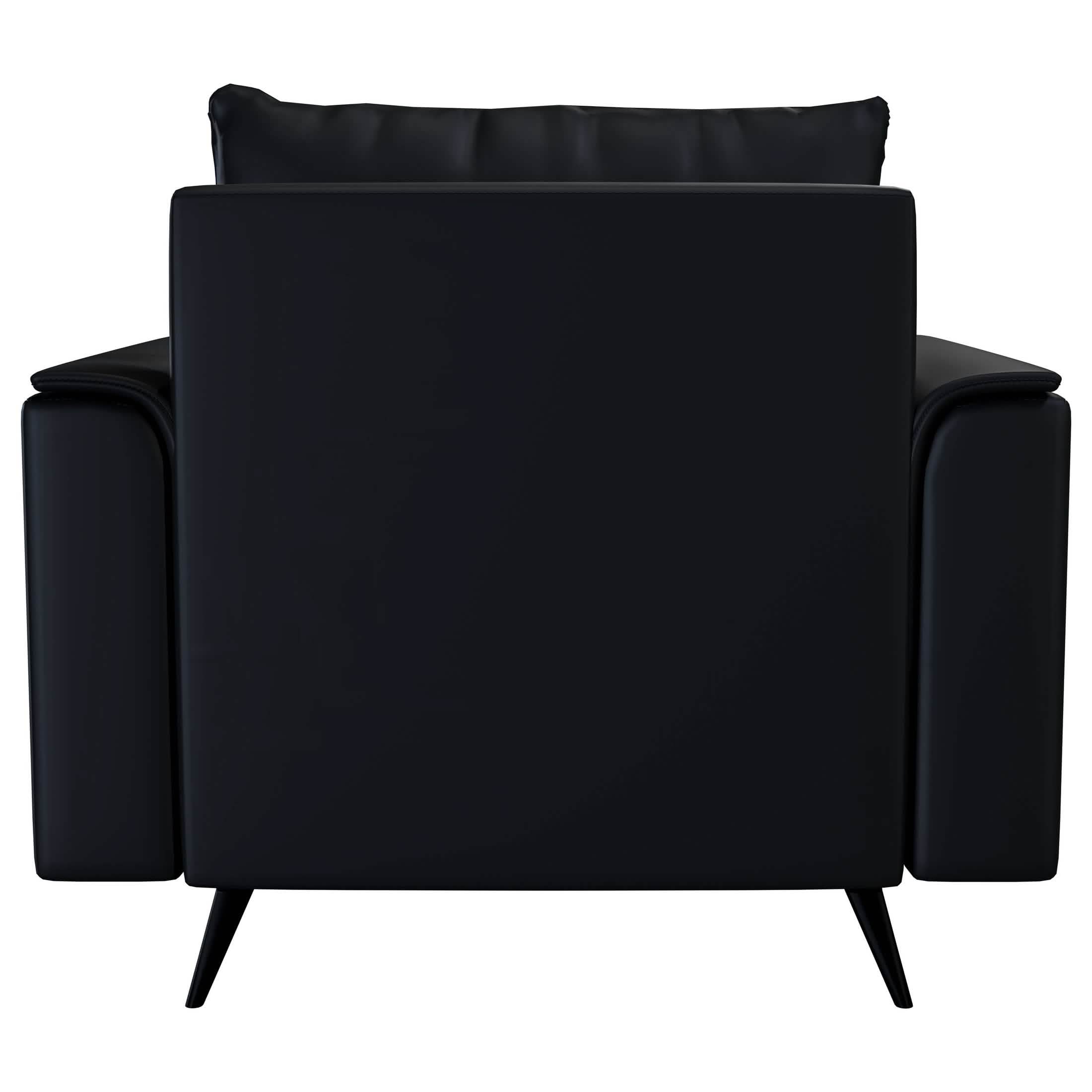 Rusk Leather Single-Seater Sofa with Stainless Steel Legs and Removable Cushions Black Sofa Leisuremod