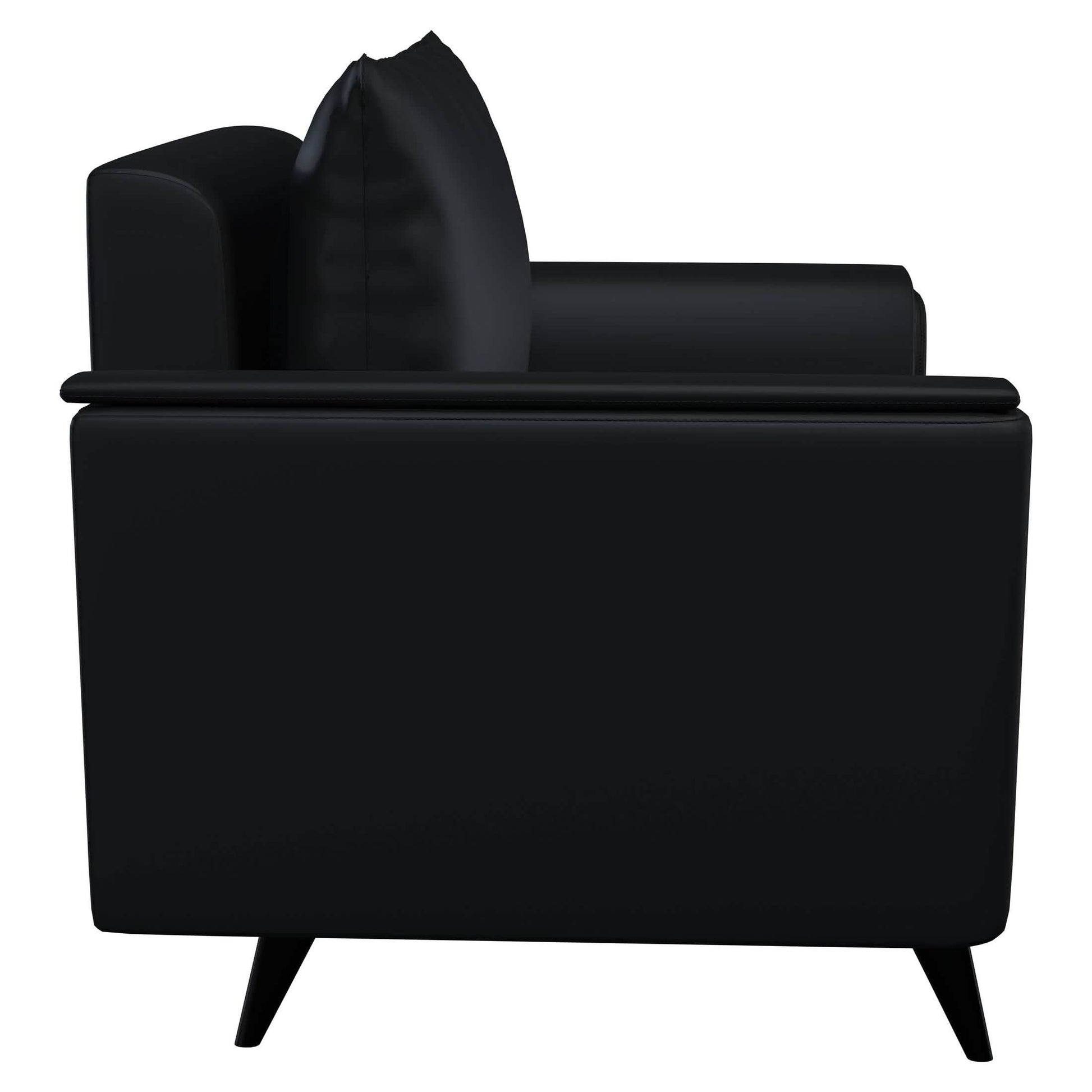 Rusk Leather Single-Seater Sofa with Stainless Steel Legs and Removable Cushions Black Sofa Leisuremod