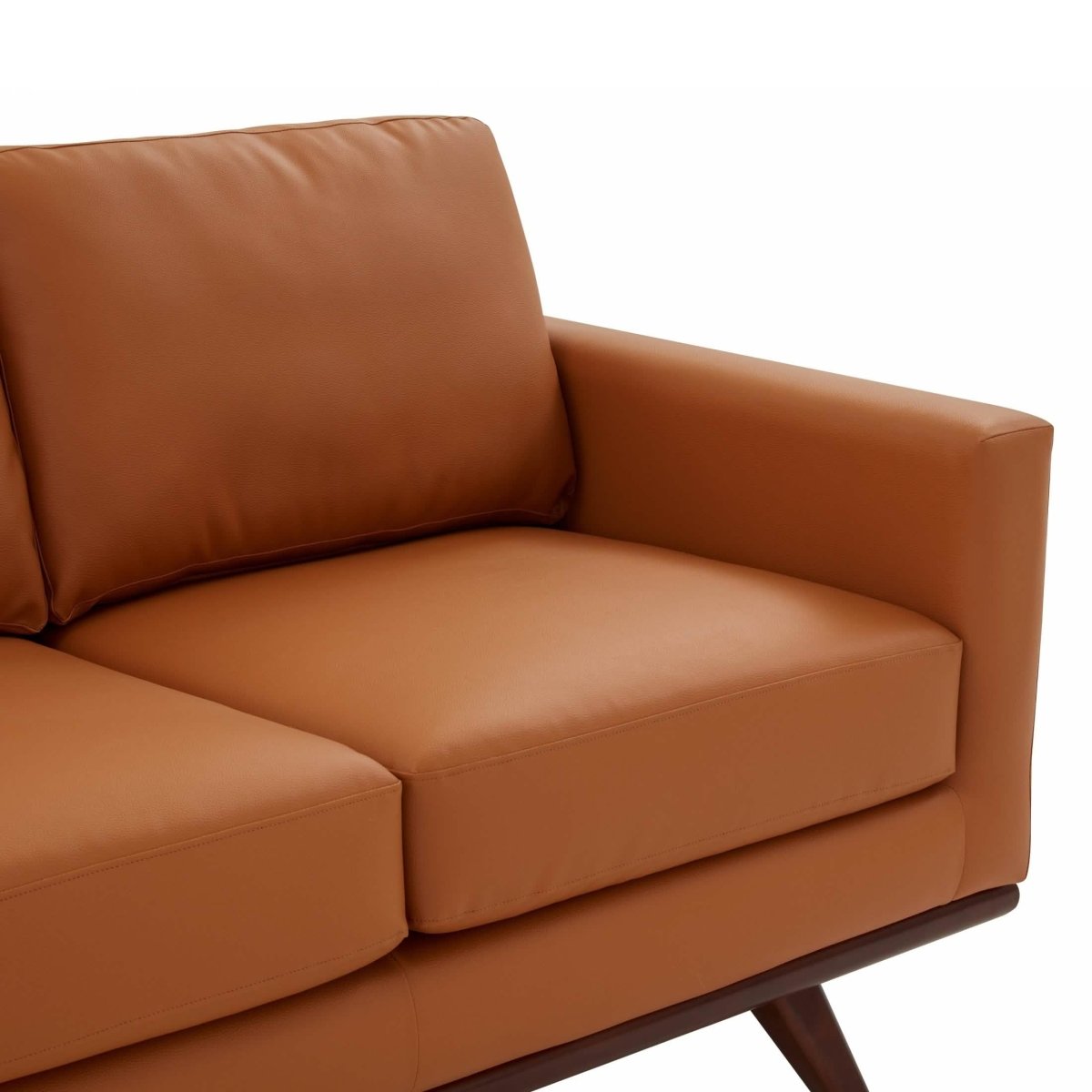Chester 3-Seater Leather/Mesh Full Size Sofa in Birch Wood Base Leather Cognac Tan Sofa Leisuremod