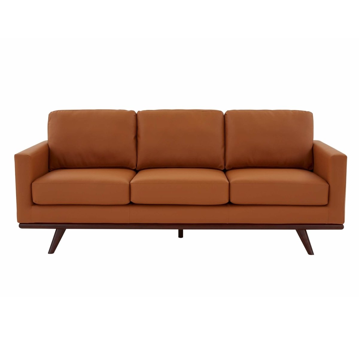 Chester 3-Seater Leather/Mesh Full Size Sofa in Birch Wood Base Leather Cognac Tan Sofa Leisuremod