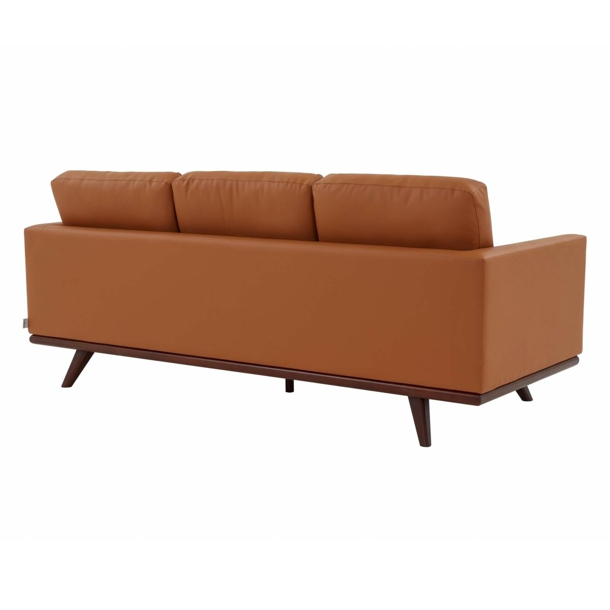 Chester 3-Seater Leather/Mesh Full Size Sofa in Birch Wood Base Leather Cognac Tan Sofa Leisuremod