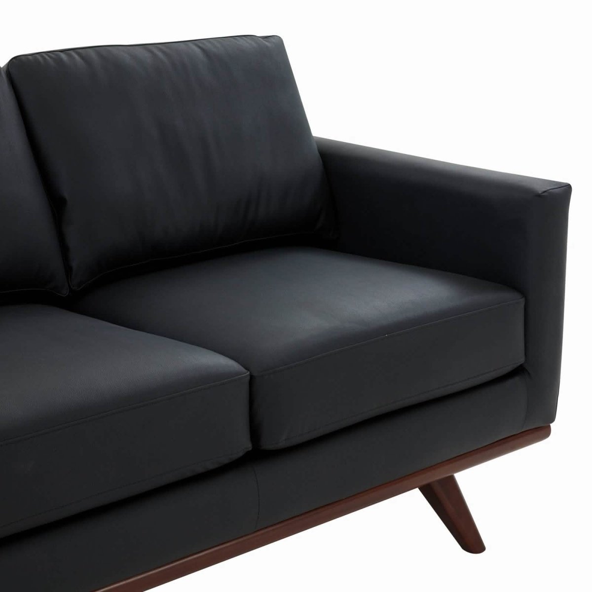 Chester 3-Seater Leather/Mesh Full Size Sofa in Birch Wood Base Leather Black Sofa Leisuremod