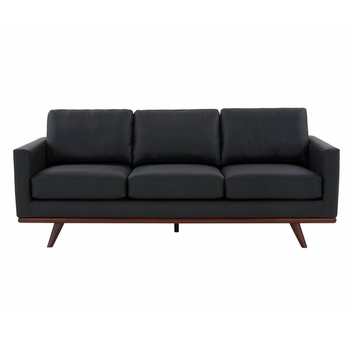 Chester 3-Seater Leather/Mesh Full Size Sofa in Birch Wood Base Leather Black Sofa Leisuremod