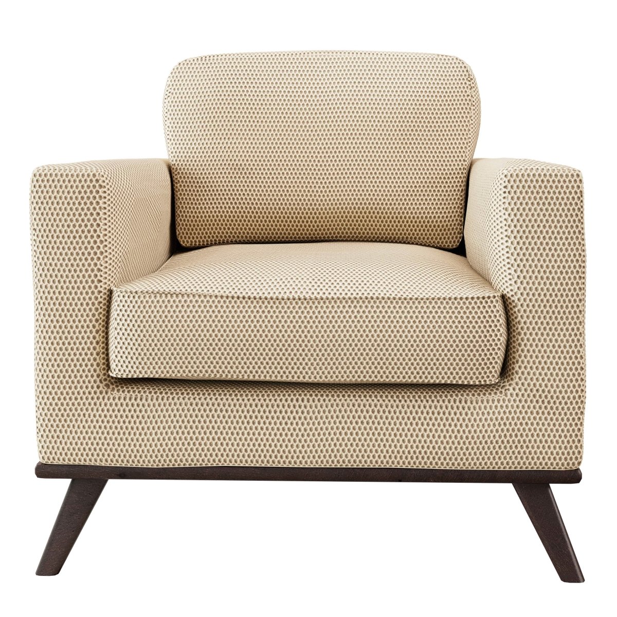 Chester Modern Leather/Mesh Accent Arm Chair With Birch Wood Base Mesh Beige Sofa Leisuremod