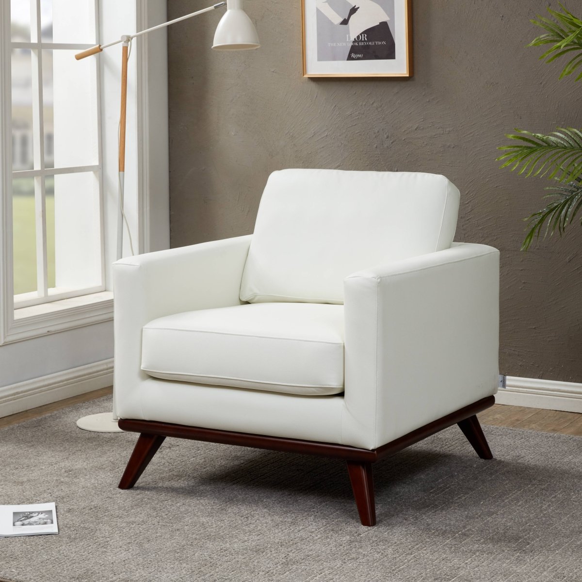 Leisuremod Sofa Chester Modern Leather/Mesh Accent Arm Chair With Birch Wood Base