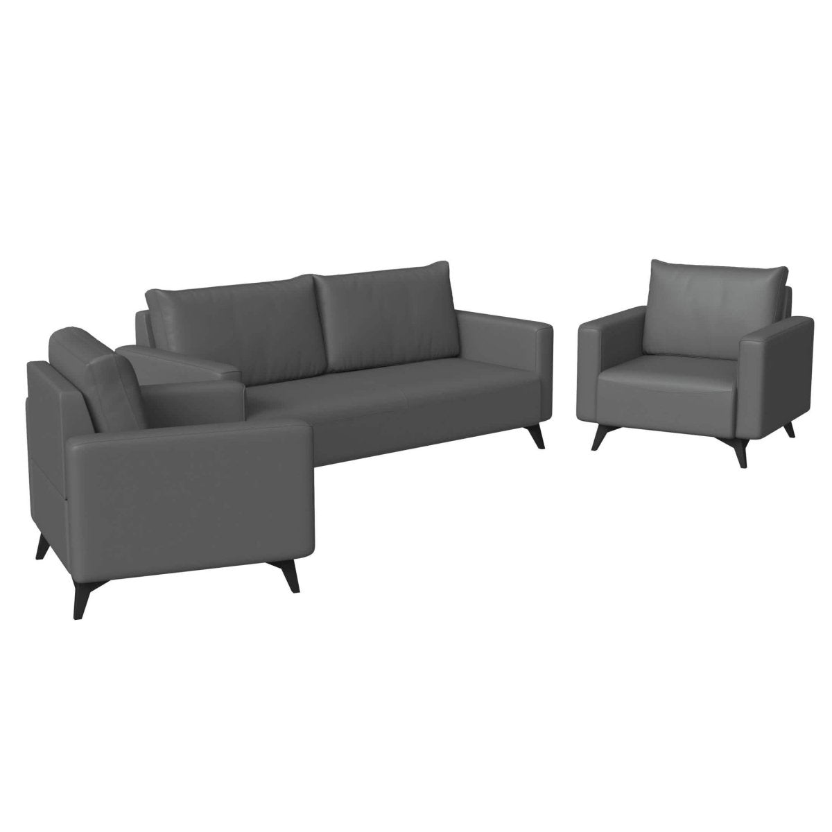 Inno 3-Piece Leather Sofa Set with 2 Single-Seater and a Three-Seater Sofa with Stainless Steel Legs Grey Sofa Leisuremod