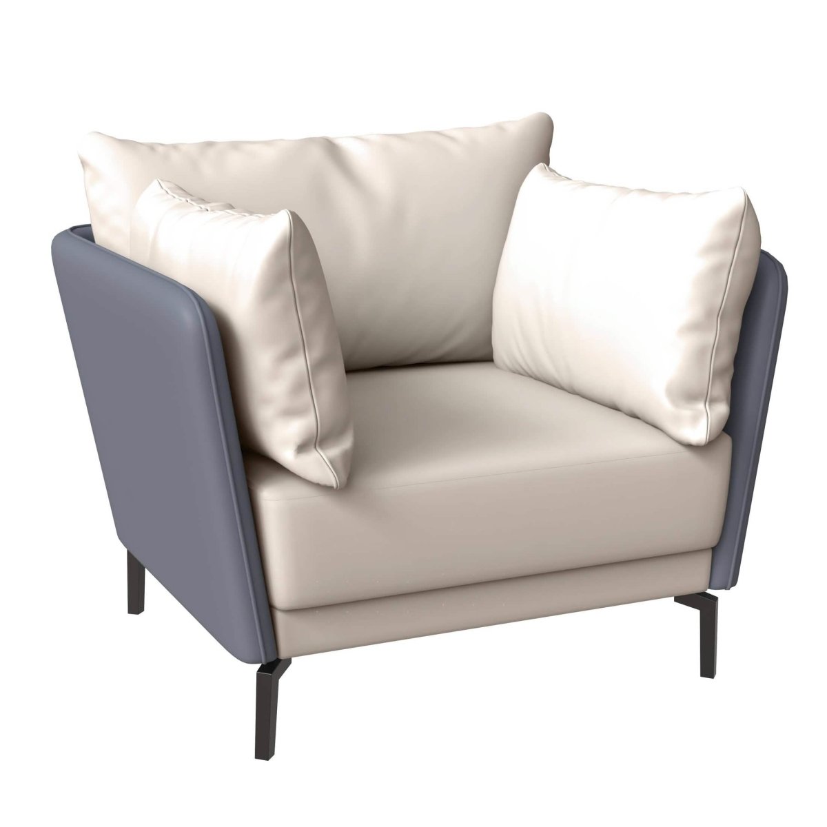 Luxify Single-Seater Leather Sofa Accent Armchair with Stainless Steel Legs and Removable Cushions Grey Sofa Leisuremod