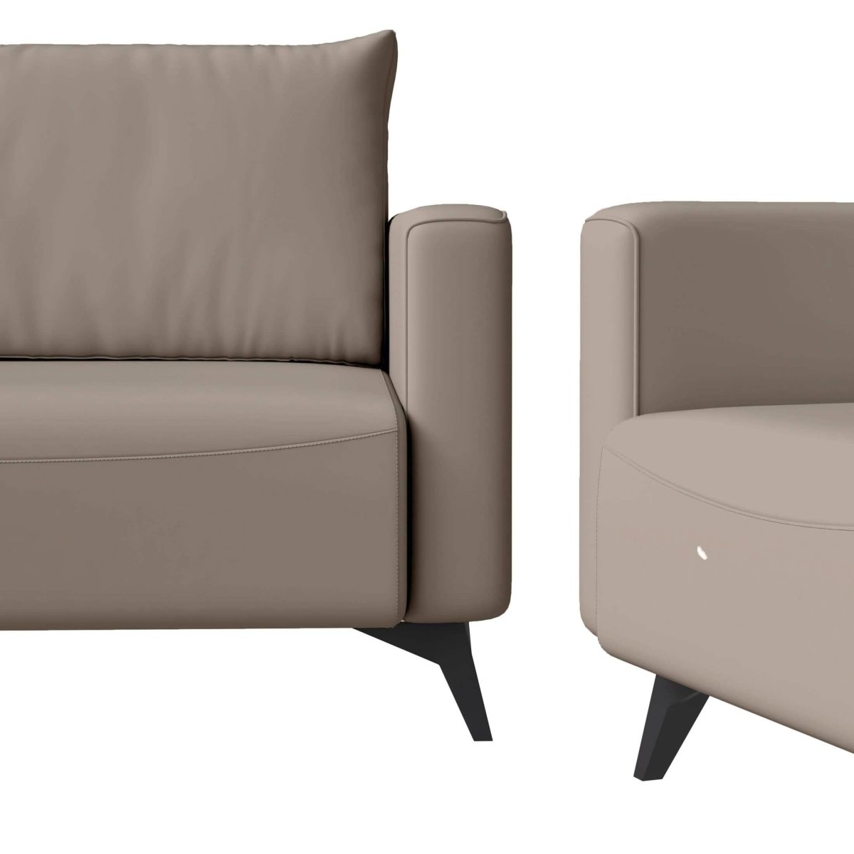 Inno 3-Piece Leather Sofa Set with 2 Single-Seater and a Three-Seater Sofa with Stainless Steel Legs Taupe Sofa Leisuremod