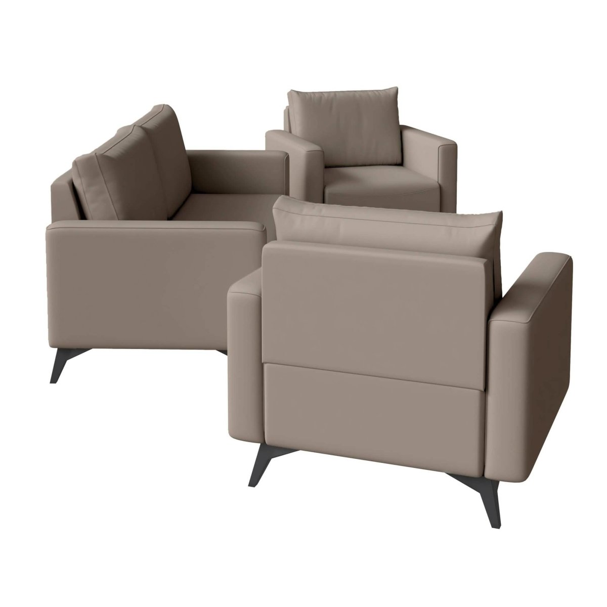 Inno 3-Piece Leather Sofa Set with 2 Single-Seater and a Three-Seater Sofa with Stainless Steel Legs Taupe Sofa Leisuremod