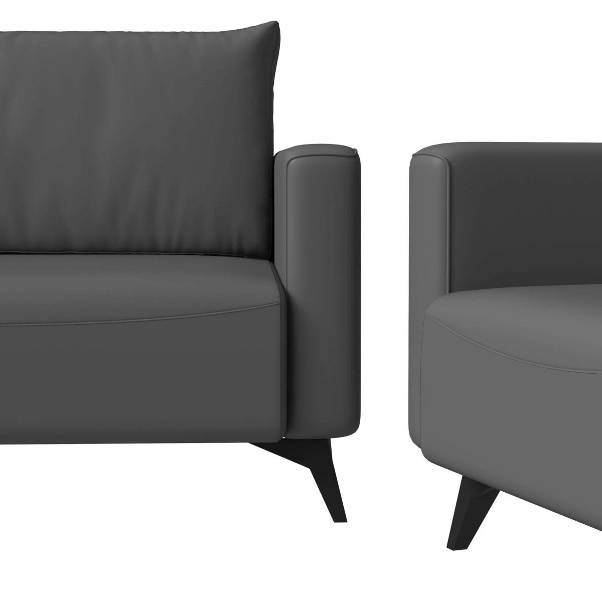 Inno 3-Piece Leather Sofa Set with 2 Single-Seater and a Three-Seater Sofa with Stainless Steel Legs Grey Sofa Leisuremod